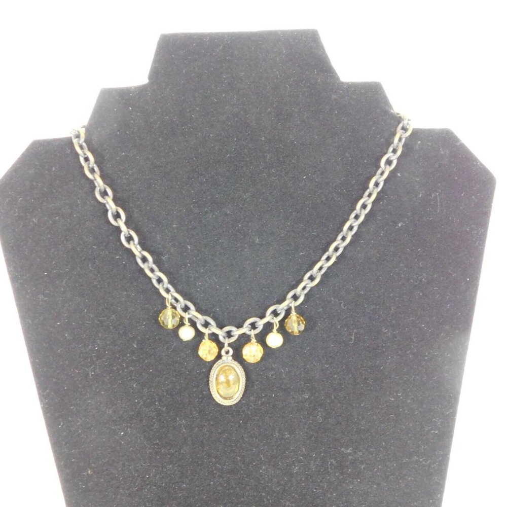 Cookie Lee Lot of 2 Necklaces Amber Orange Colors Cameo Brown Bronze Cord Chain - Picture 7 of 10